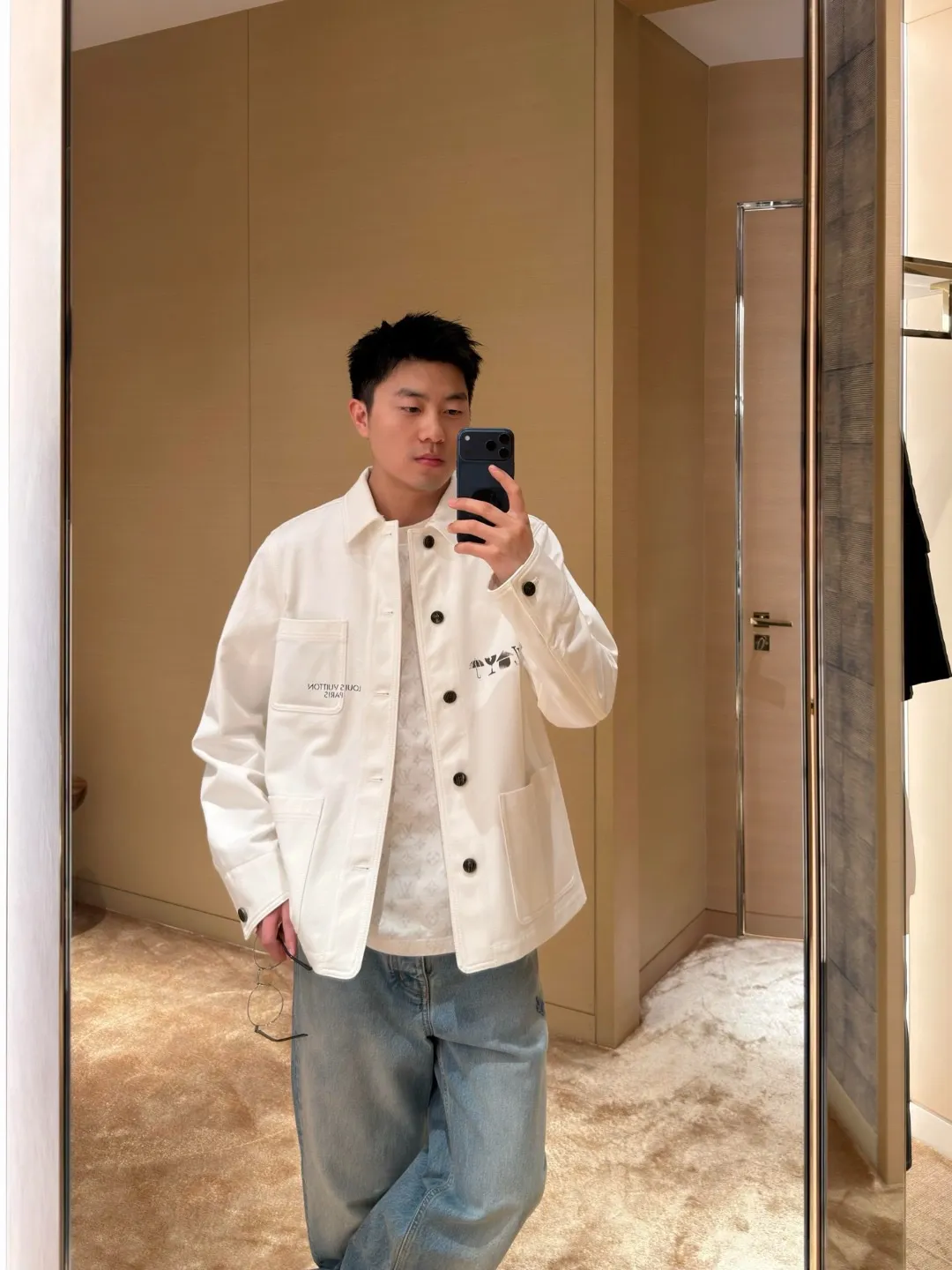 Louis Vuitton/Louis Vuitton Logo Printed Three Pocket Cargo Jacket Jacket